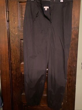 Topshop, black parachute pants with tie up at ankle